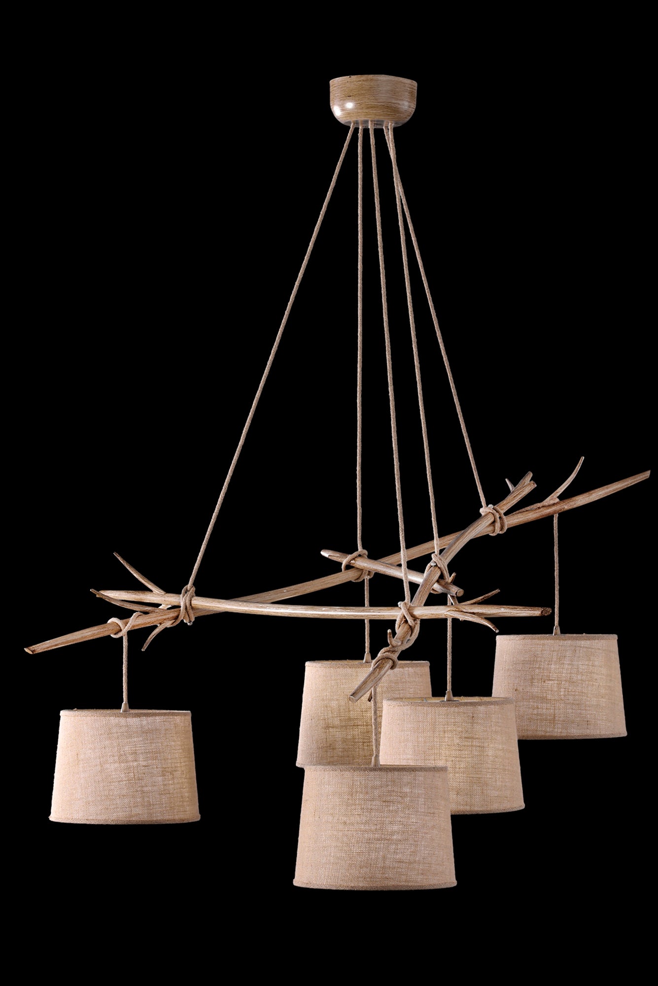 Sabina Pendant 5 x E27 (Max 40W), Imitation Wood, Linen Shade by Mantra