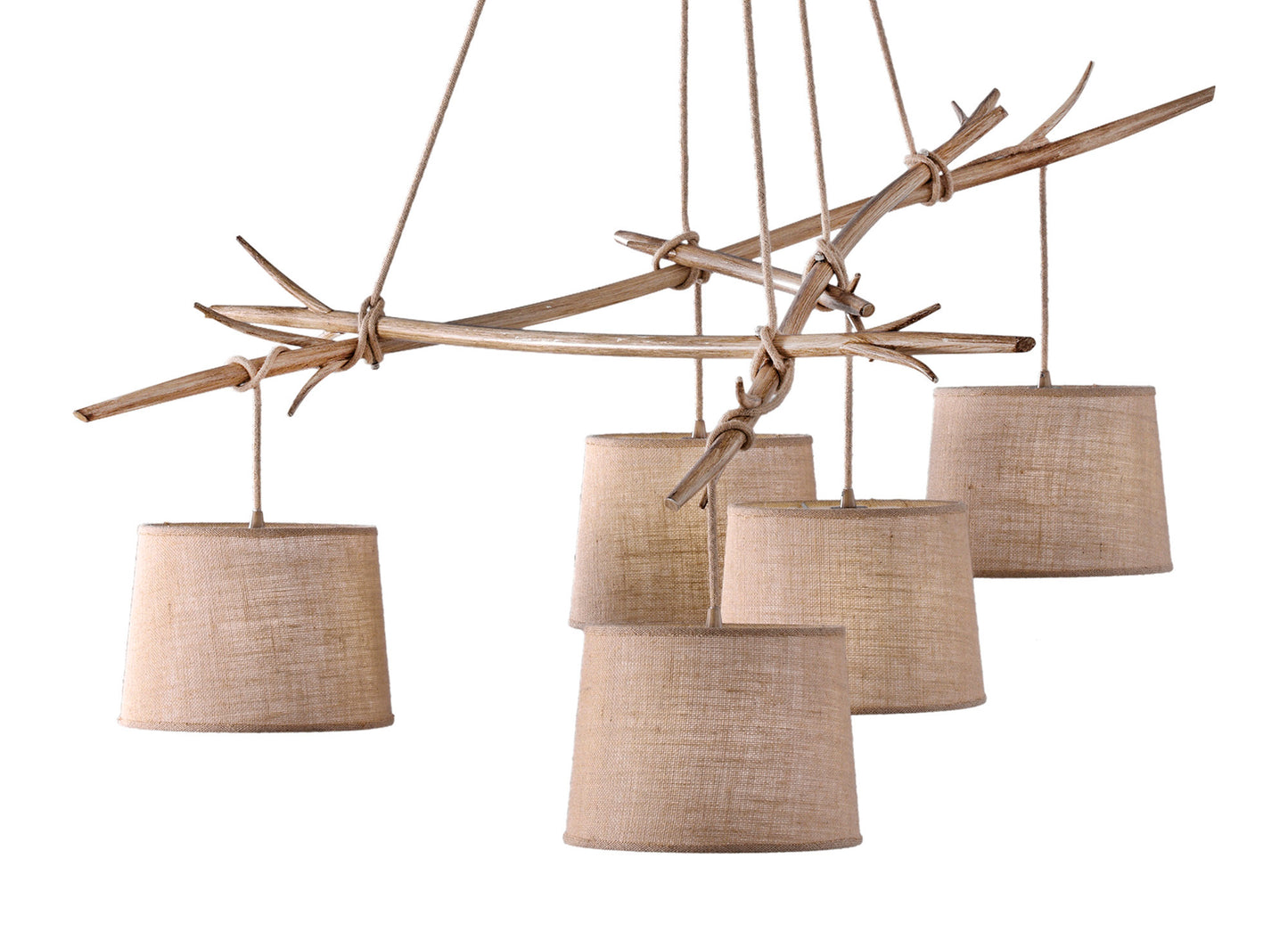 Sabina Pendant 5 x E27 (Max 40W), Imitation Wood, Linen Shade by Mantra