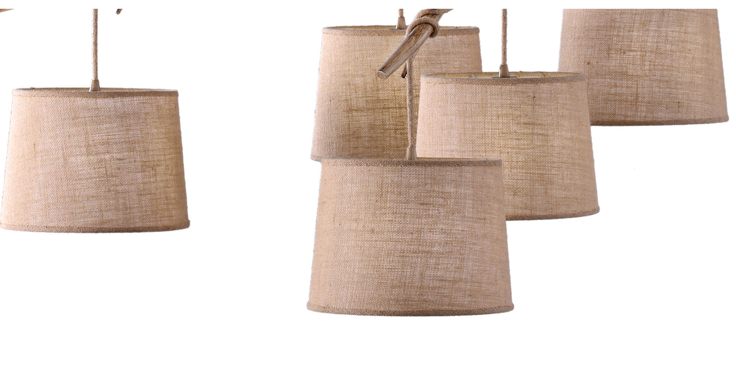 Sabina Pendant 5 x E27 (Max 40W), Imitation Wood, Linen Shade by Mantra