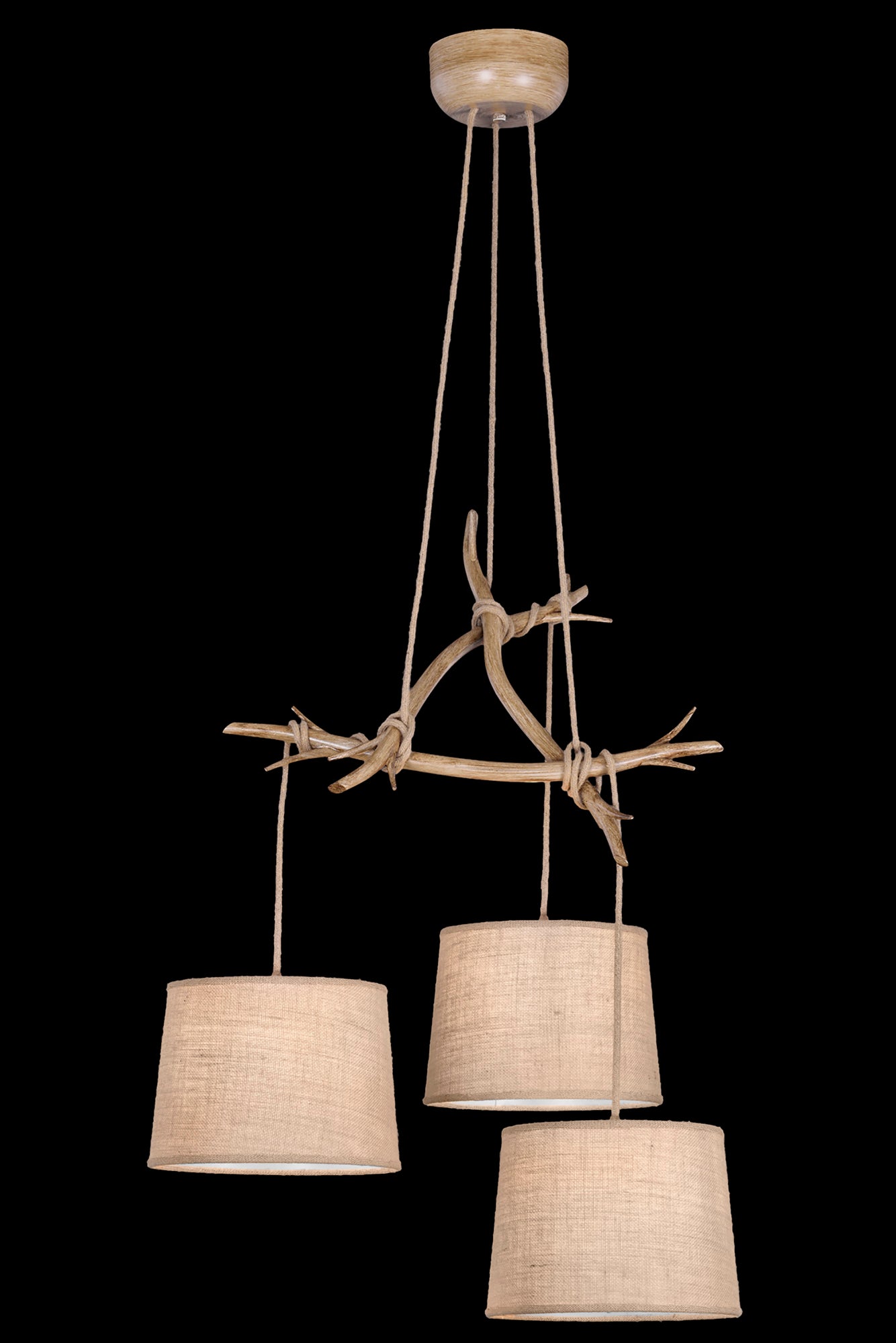 Sabina Pendant 3 x E27 (Max 40W), Imitation Wood, Linen Shade by Mantra