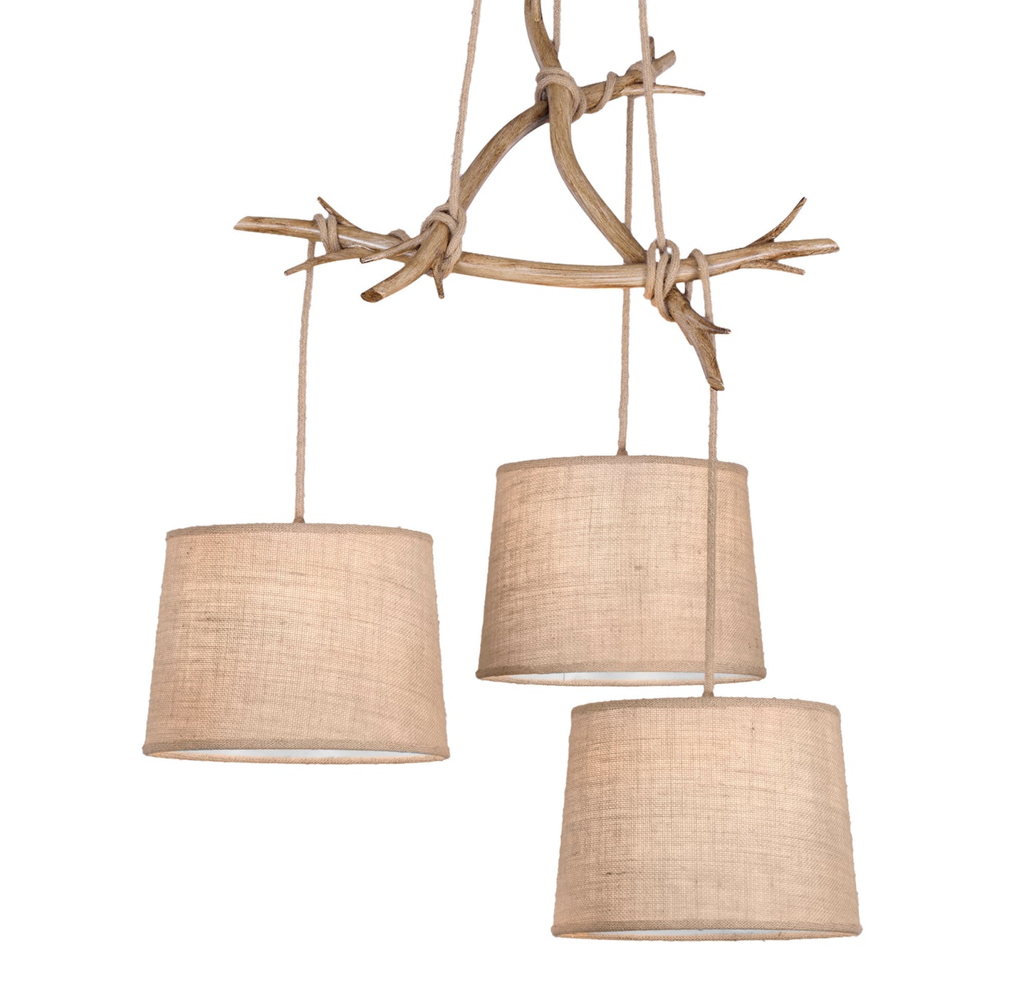 Sabina Pendant 3 x E27 (Max 40W), Imitation Wood, Linen Shade by Mantra