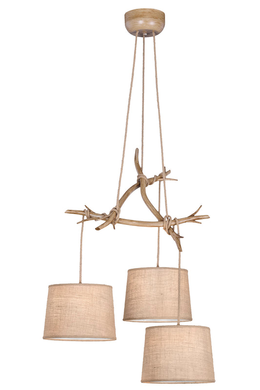 Sabina Pendant 3 x E27 (Max 40W), Imitation Wood, Linen Shade by Mantra