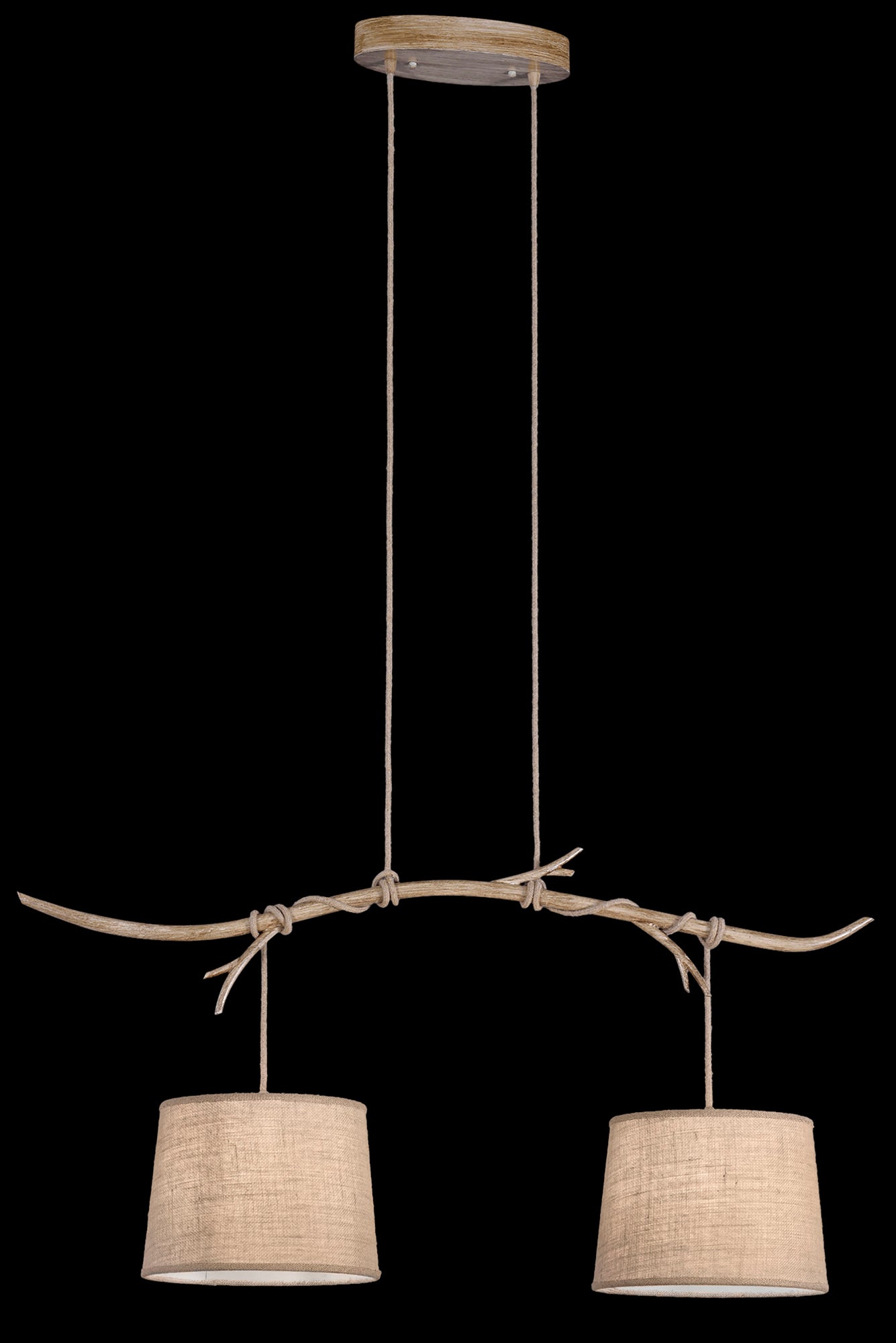 Sabina Pendant 2 x E27 (Max 40W), Imitation Wood, Linen Shade by Mantra