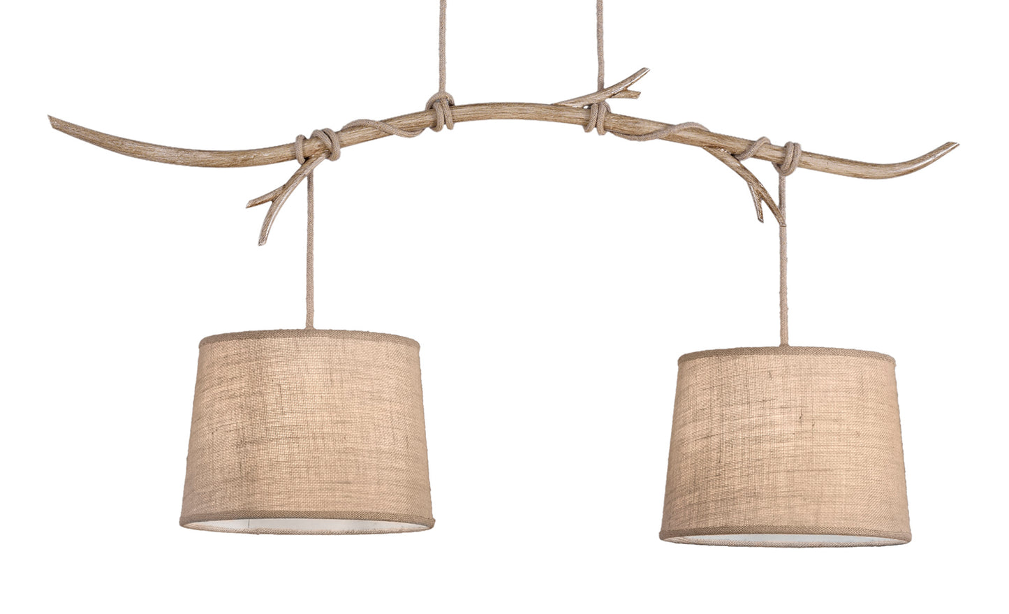 Sabina Pendant 2 x E27 (Max 40W), Imitation Wood, Linen Shade by Mantra