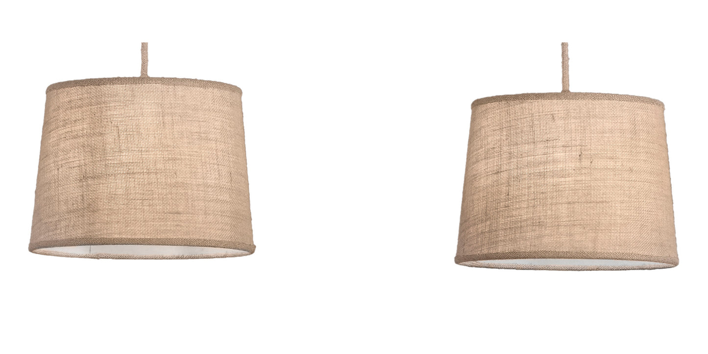 Sabina Pendant 2 x E27 (Max 40W), Imitation Wood, Linen Shade by Mantra