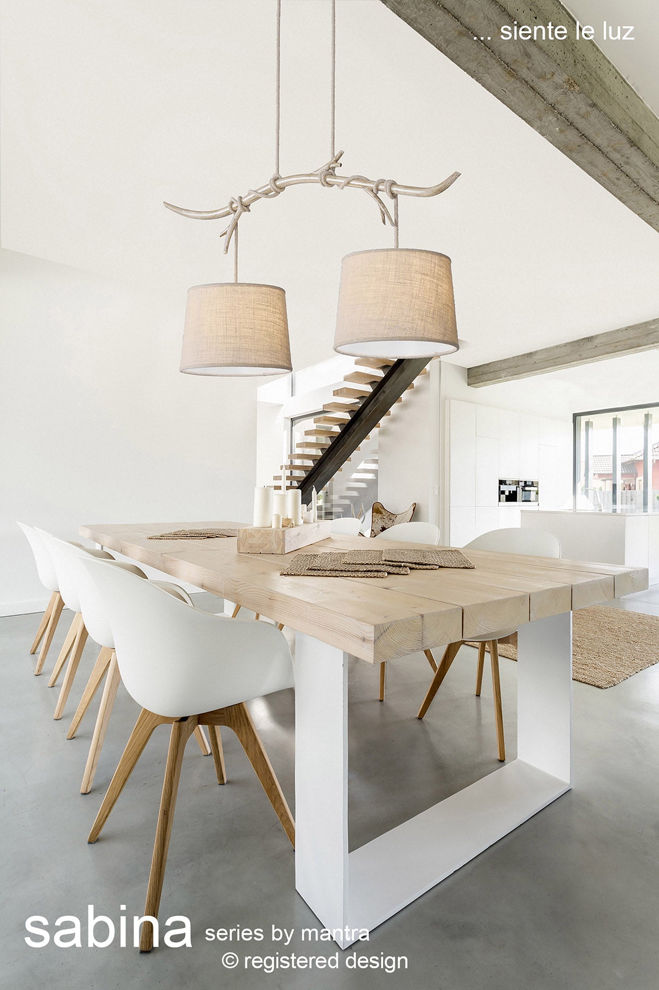 Sabina Pendant Kit 43CM, Polished Chrome/White Acrylic by Mantra