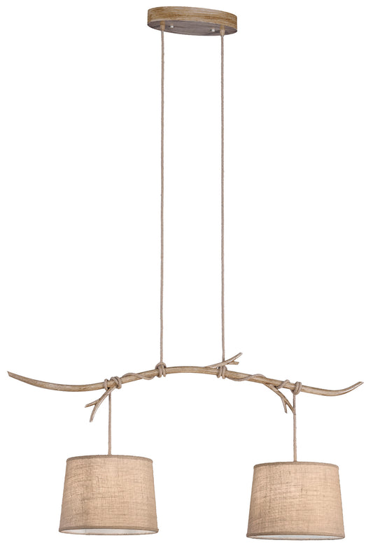 Sabina Pendant 2 x E27 (Max 40W), Imitation Wood, Linen Shade by Mantra