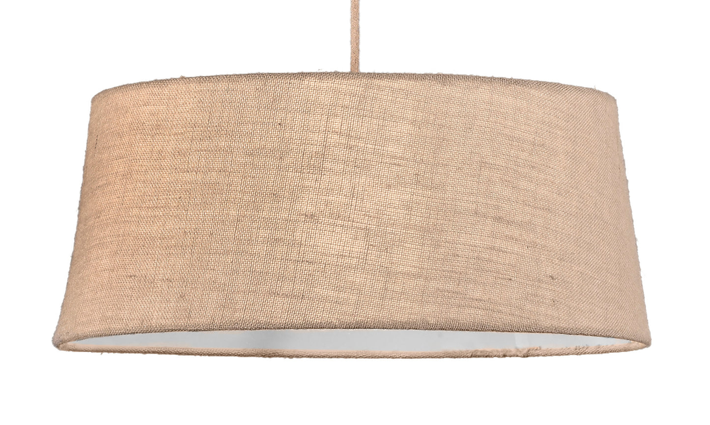 Sabina Pendant 60cm Round, 1 x E27 (Max 40W), Imitation Wood, Linen Shade by Mantra