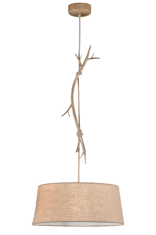 Sabina Pendant 60cm Round, 1 x E27 (Max 40W), Imitation Wood, Linen Shade by Mantra