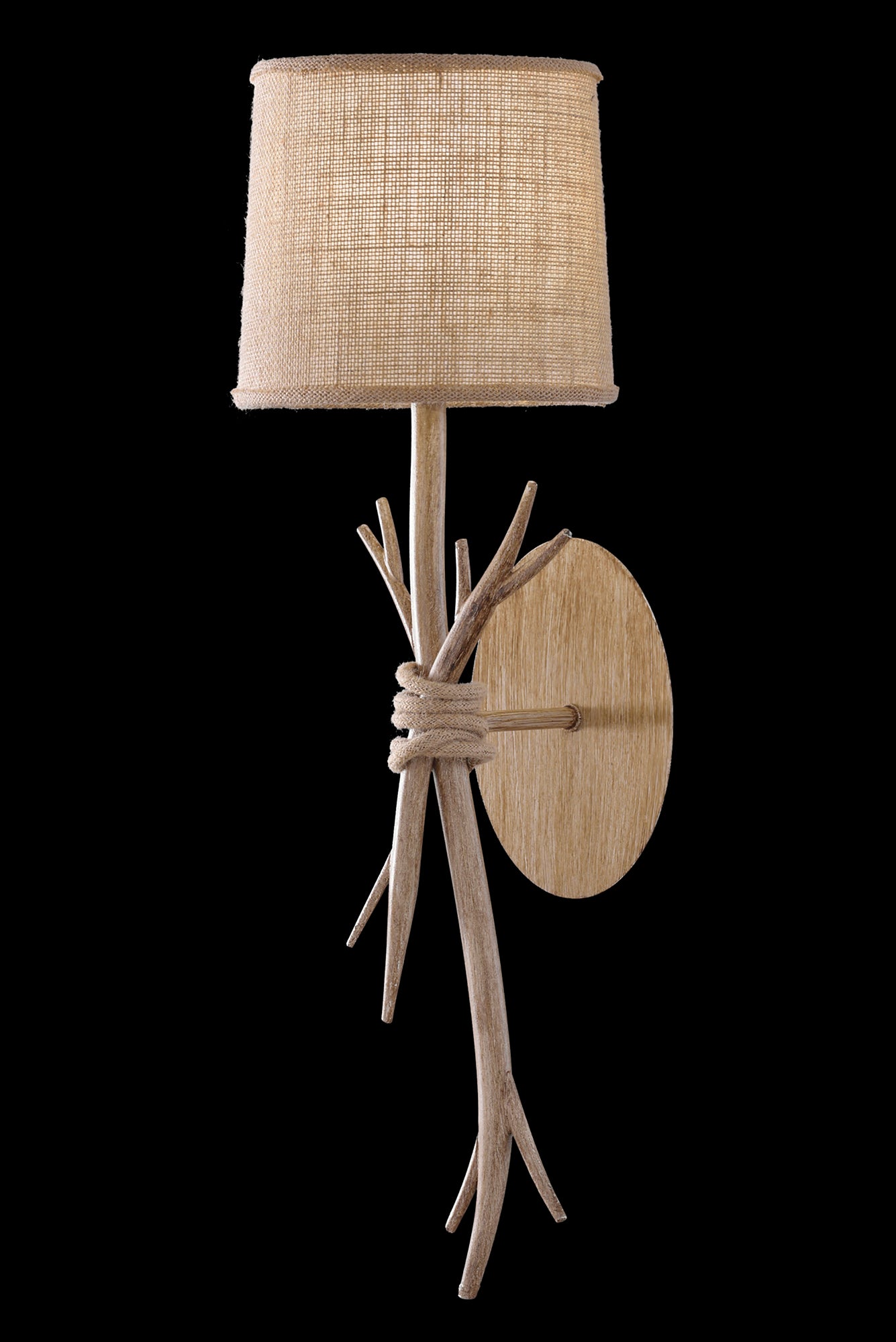 Sabina Wall Lamp, 1 x E27 (Max 40W), Imitation Wood, Linen Shade by Mantra