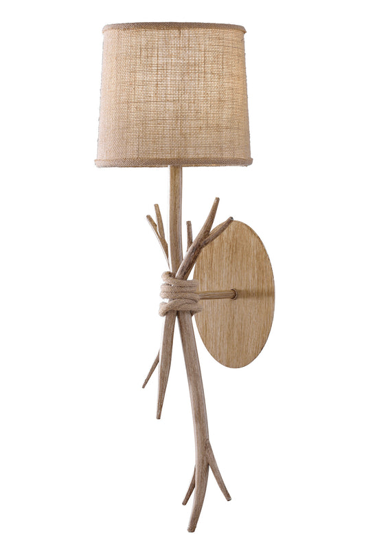 Sabina Wall Lamp, 1 x E27 (Max 40W), Imitation Wood, Linen Shade by Mantra