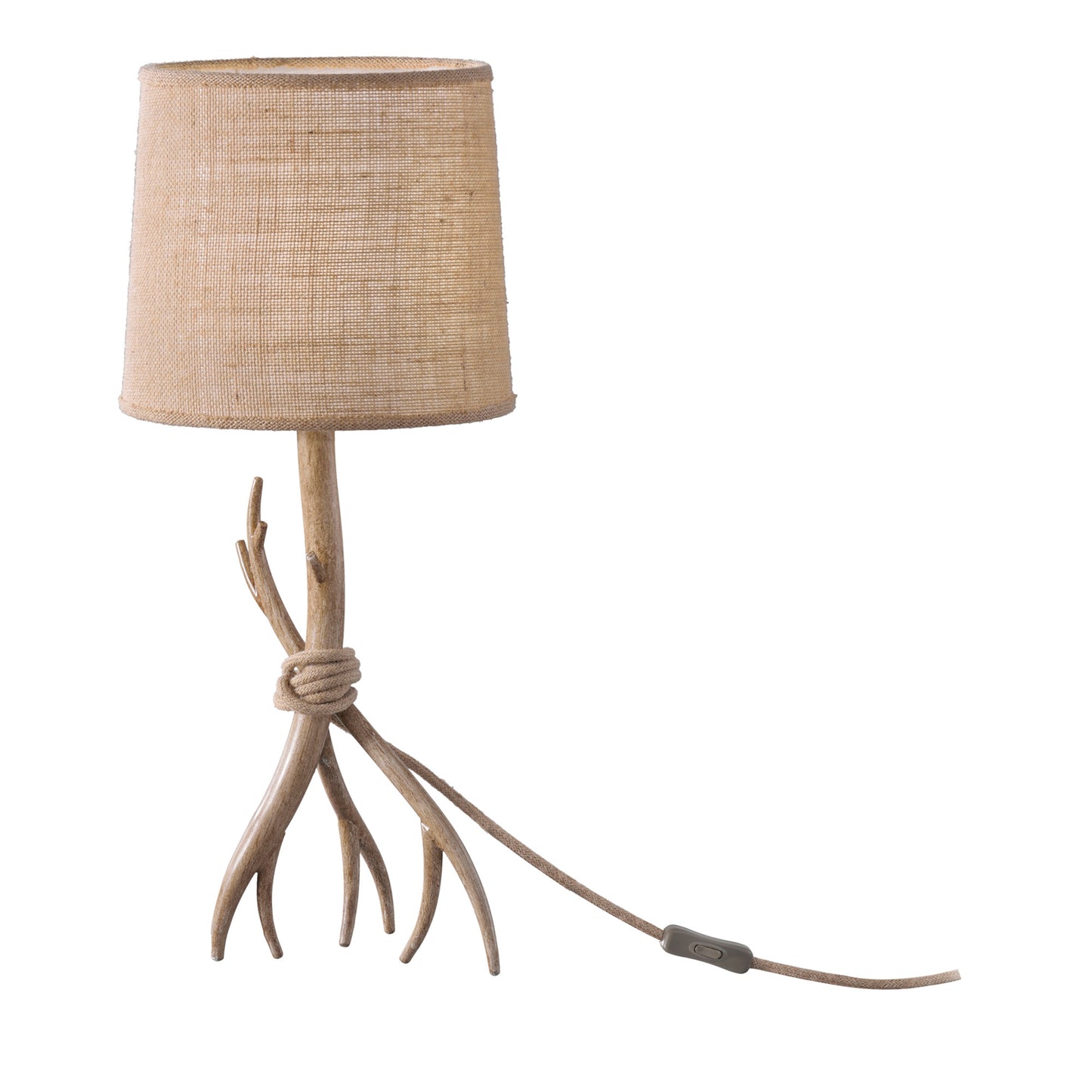 Sabina Table Lamp 57cm, 1 x E27 (Max 40W), Imitation Wood, Linen Shade by Mantra