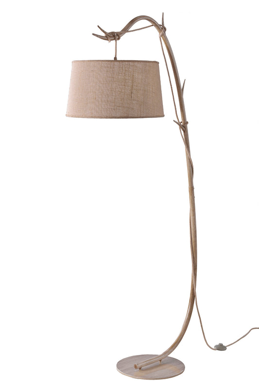 Sabina Floor Lamp 182cm, 1 x E27 (Max 40W), Imitation Wood, Linen Shade Item Weight: 18.2kg by Mantra