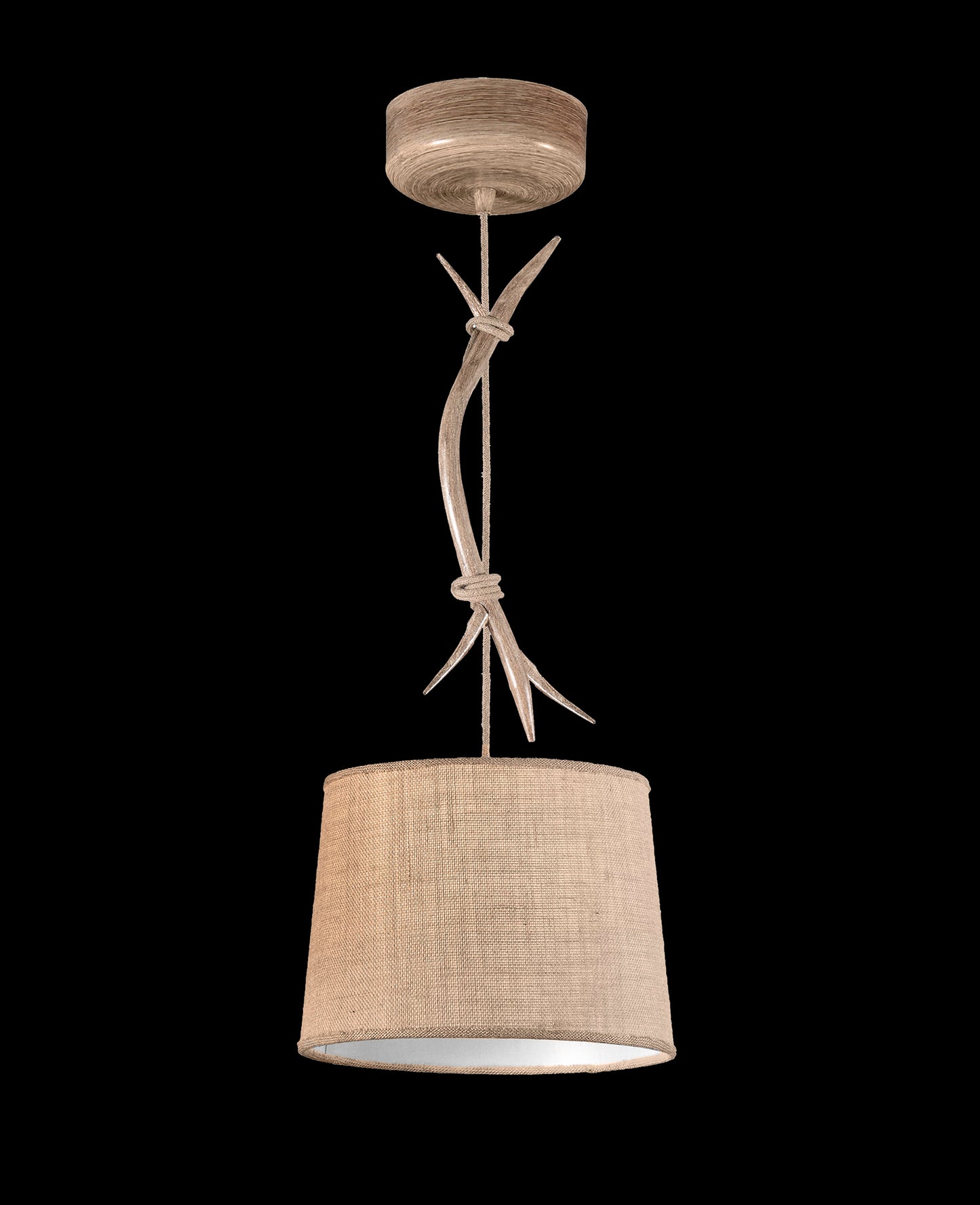 Sabina Pendant 30cm Round, 1 x E27 (Max 20W), Imitation Wood, Linen Shade by Mantra