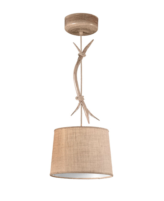 Sabina Pendant 30cm Round, 1 x E27 (Max 20W), Imitation Wood, Linen Shade by Mantra