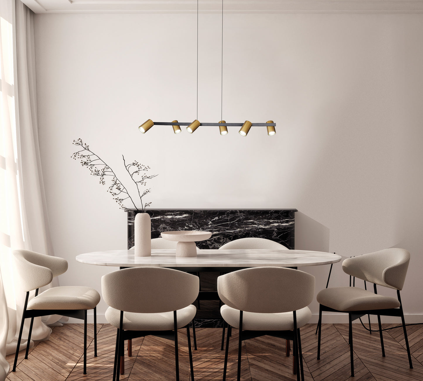 Sal 6 Light Linear Pendant Spotlight GU10, Satin Gold/Matt Black by Mantra