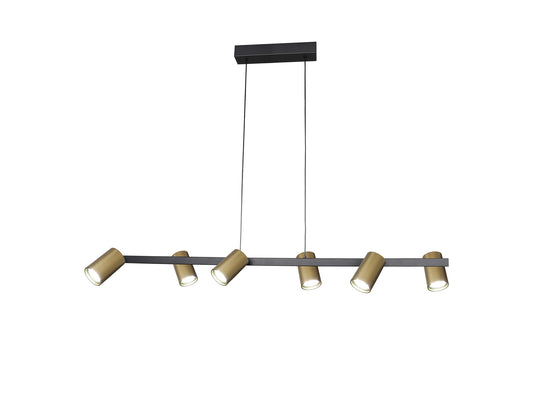 Sal 6 Light Linear Pendant Spotlight GU10, Satin Gold/Matt Black by Mantra