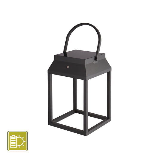 Sapporo Small Solar Battery Operated Portable Lantern, 3W LED, 3000K, 238lm, IP54, Graphite, 3yrs Warranty by Mantra