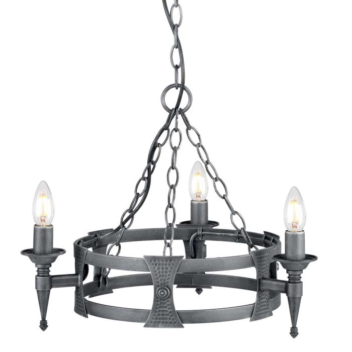 Saxon 3 Light Chandelier - Black / Silver Patina