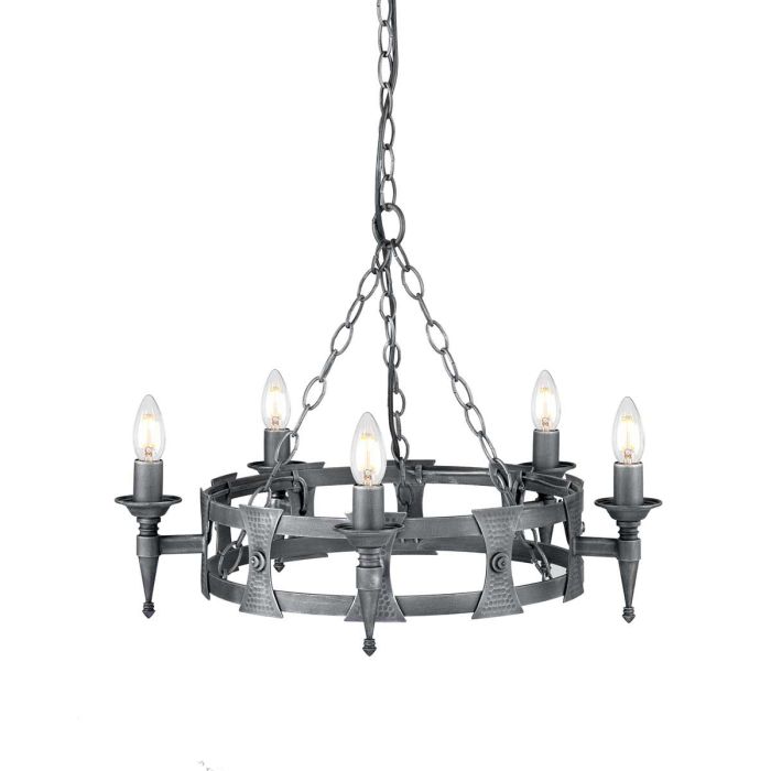 Saxon 5 Light Chandelier - Black / Silver Patina