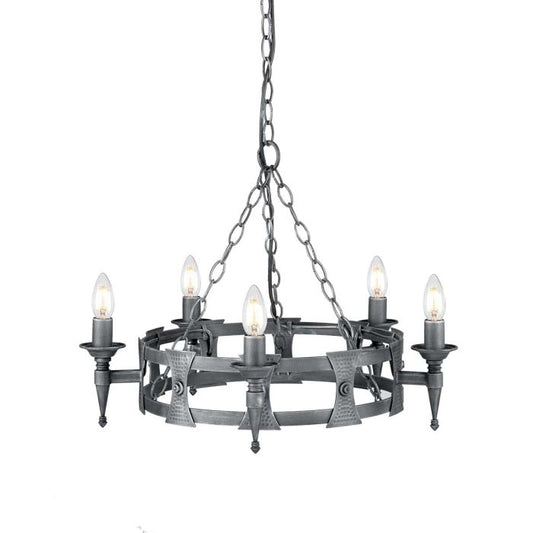 Saxon 5 Light Chandelier - Black / Silver Patina