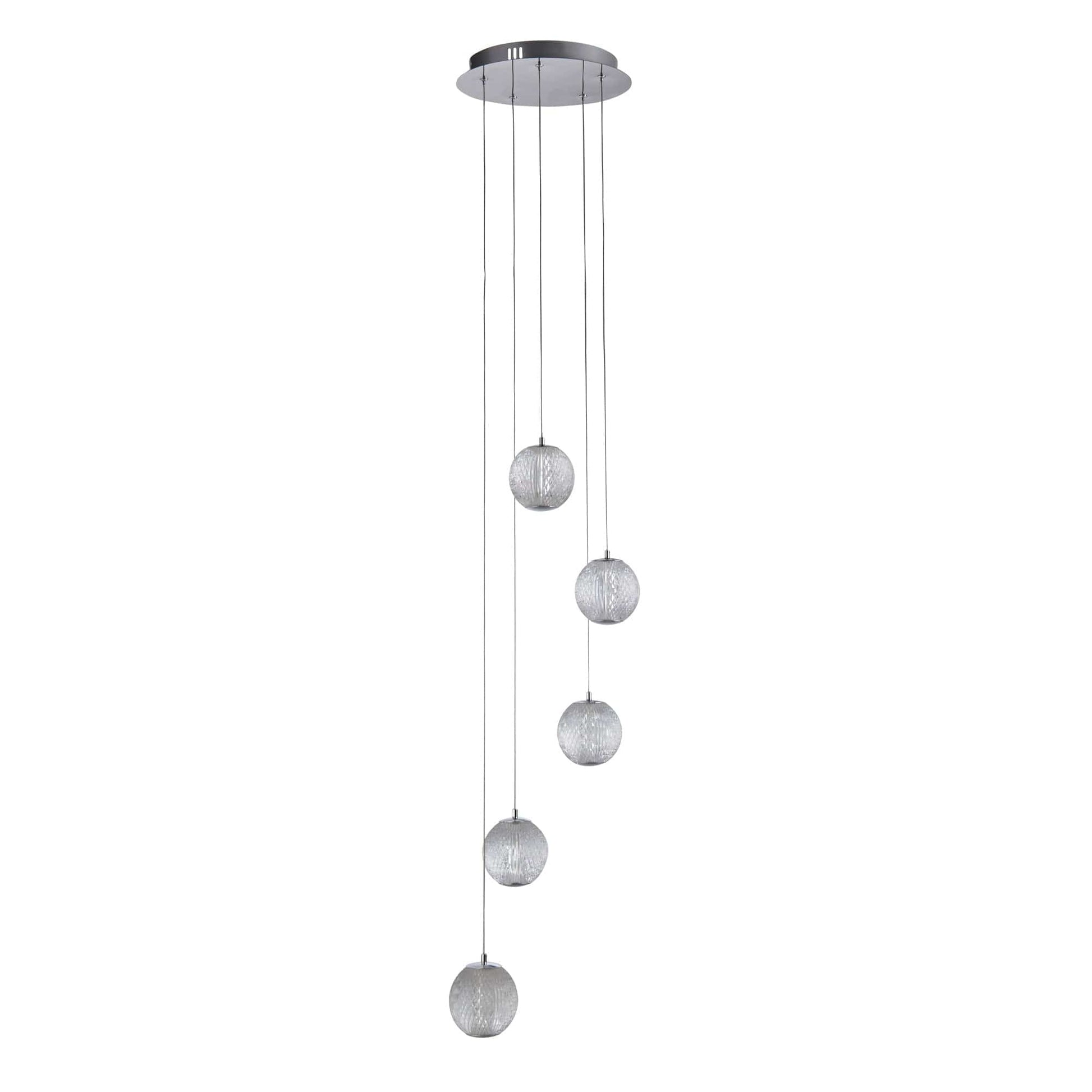 Searchlight Allure 5Lt Multi-Drop Pendant - Chrome Metal & Clear Acrylic 51481-5CC