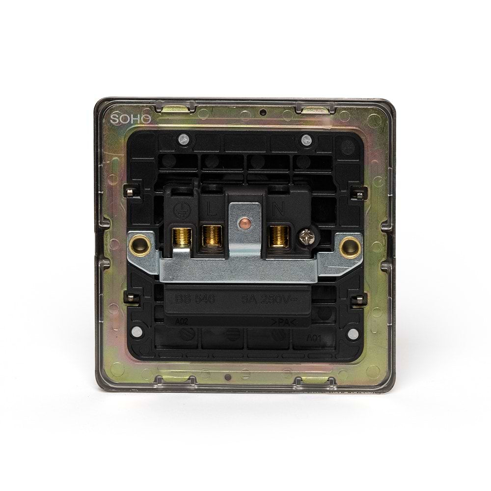 The Charterhouse Collection 5 Amp Socket Black Ins Unswitched Screwless Antique Brass