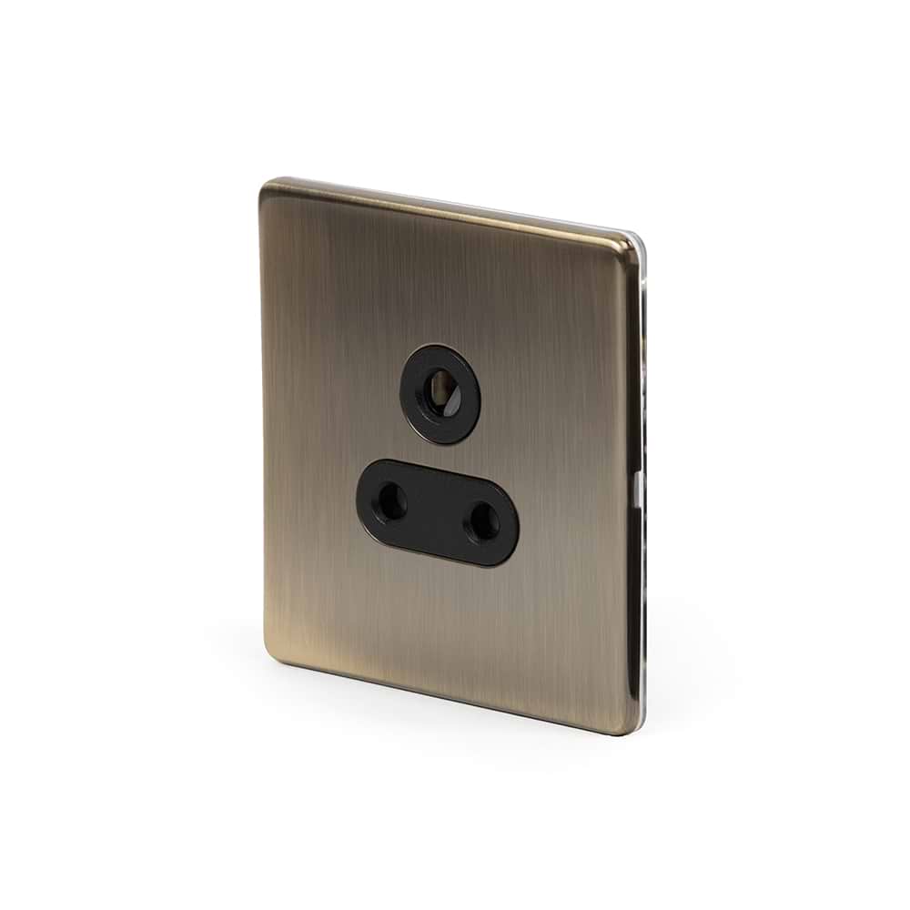 The Charterhouse Collection 5 Amp Socket Black Ins Unswitched Screwless Antique Brass