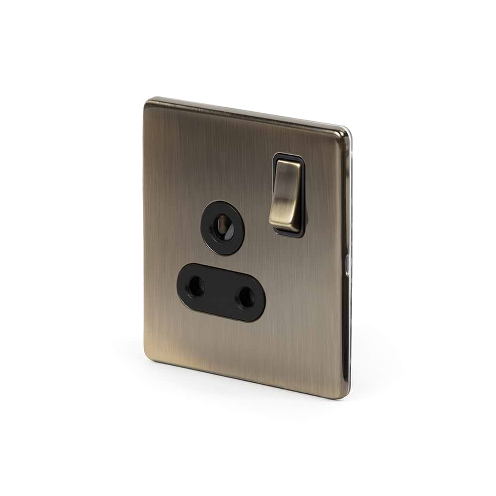 The Charterhouse Collection 5 Amp Socket with Switch Black Ins Screwless Antique Brass