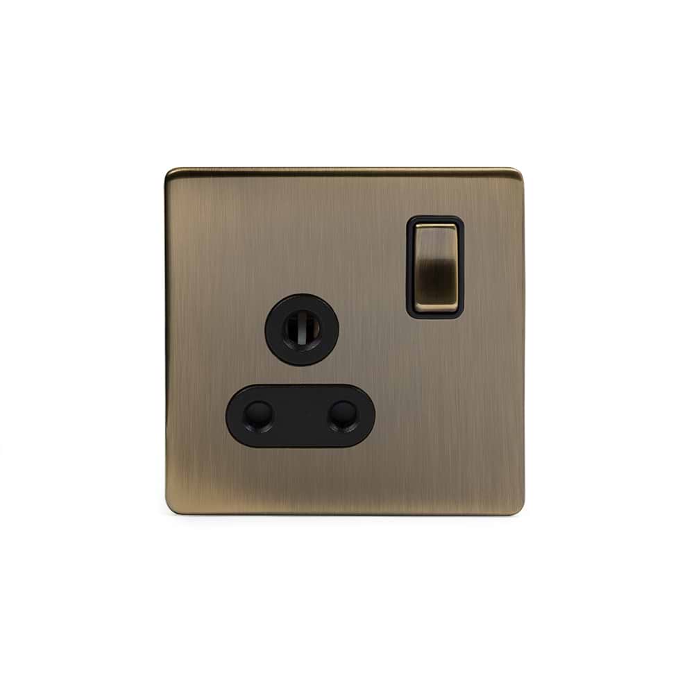 The Charterhouse Collection 5 Amp Socket with Switch Black Ins Screwless Antique Brass