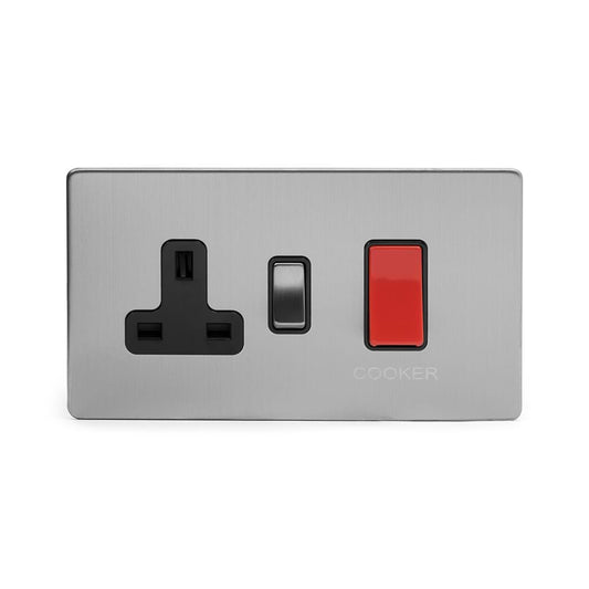 The Lombard Collection Brushed Chrome 45A Cooker Control Unit Blk Ins Screwless
