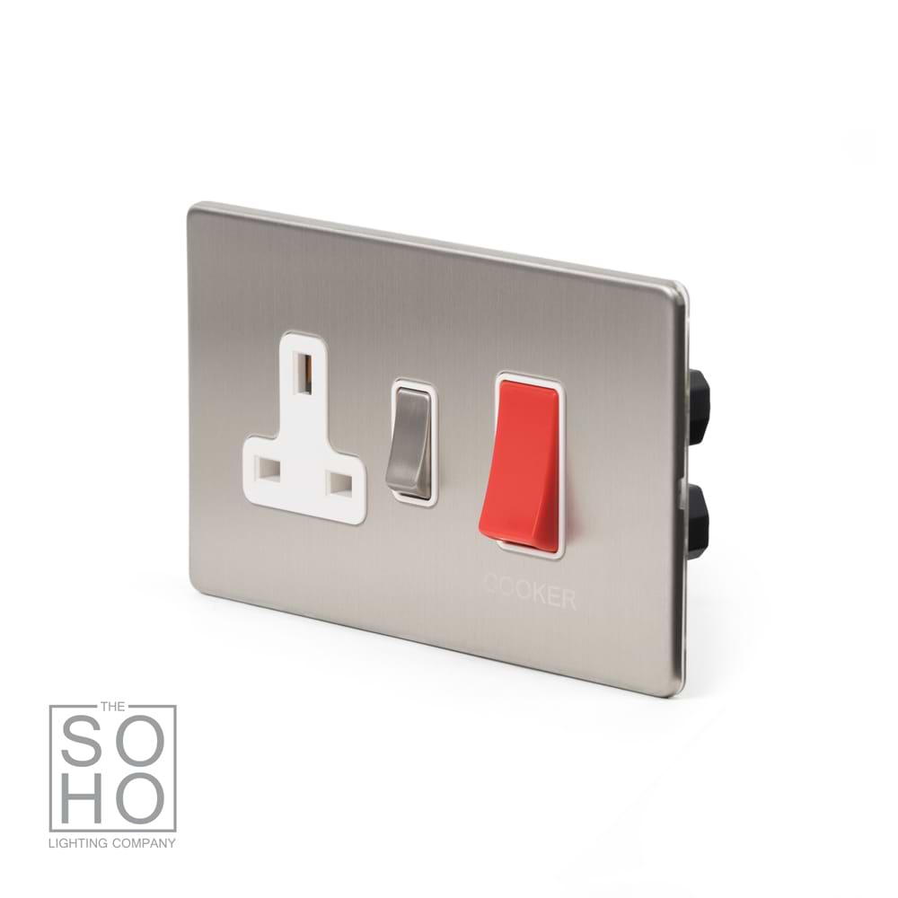 The Lombard Collection Brushed Chrome 45A Cooker Control Unit Wht Ins Screwless