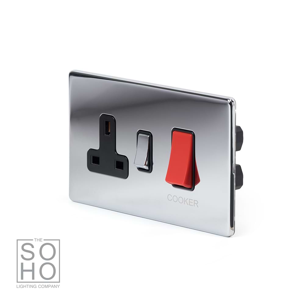 The Finsbury Collection Polished Chrome 45A Cooker Control Unit Blk Ins Screwless