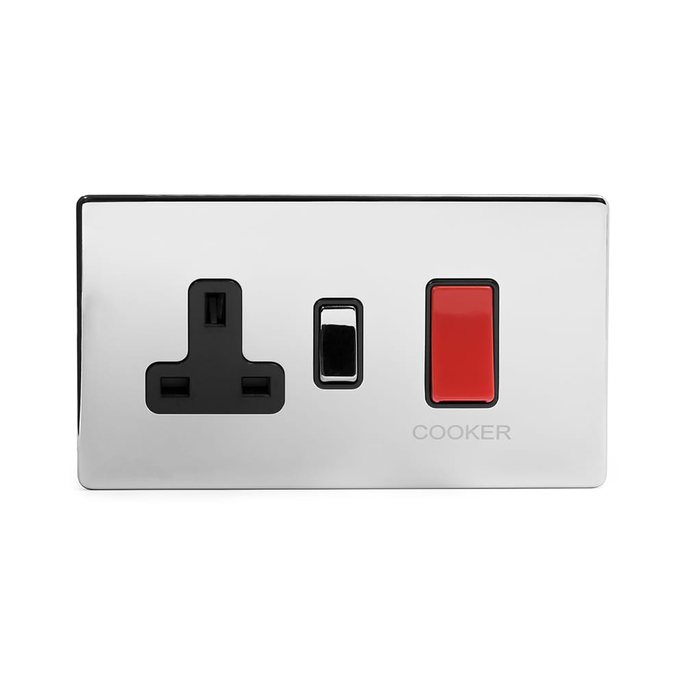 The Finsbury Collection Polished Chrome 45A Cooker Control Unit Blk Ins Screwless