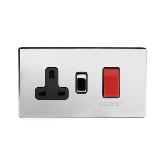 The Finsbury Collection Polished Chrome 45A Cooker Control Unit Blk Ins Screwless