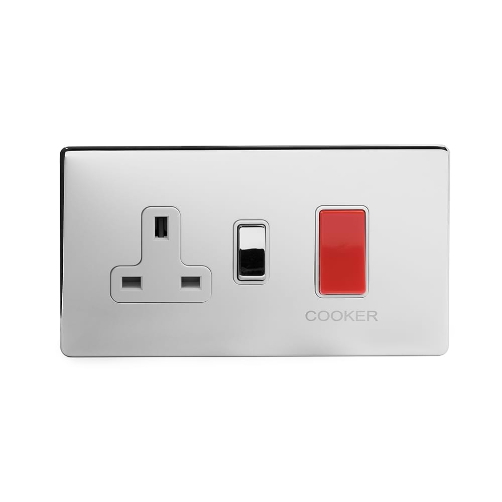 The Finsbury Collection Polished Chrome 45A Cooker Control Unit Wht Ins Screwless