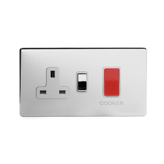 The Finsbury Collection Polished Chrome 45A Cooker Control Unit Wht Ins Screwless