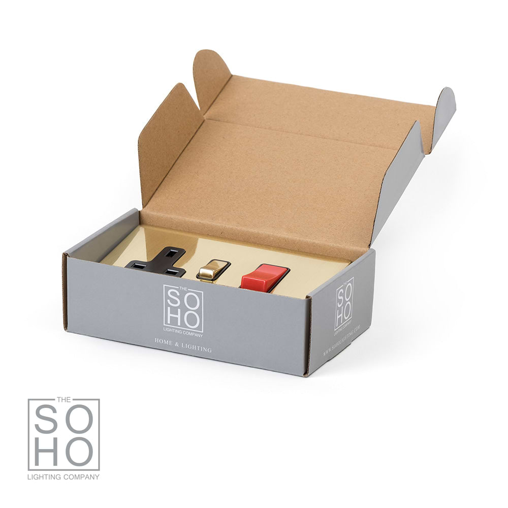 The Savoy Collection Brushed Brass 45A Cooker Control Unit Blk Ins Screwless
