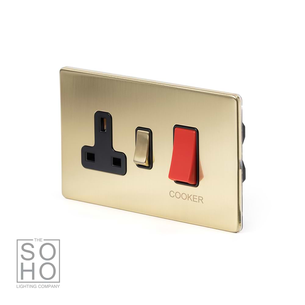 The Savoy Collection Brushed Brass 45A Cooker Control Unit Blk Ins Screwless