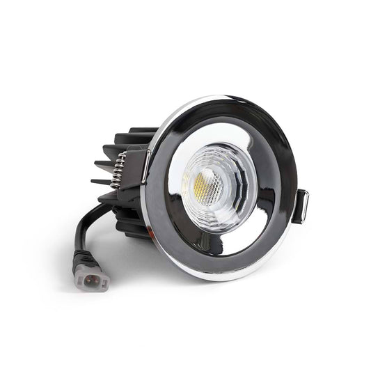 Soho Polished Chrome LED Downlights, Fire Rated, Fixed, IP65, CCT Switch, High CRI, Dimmable
