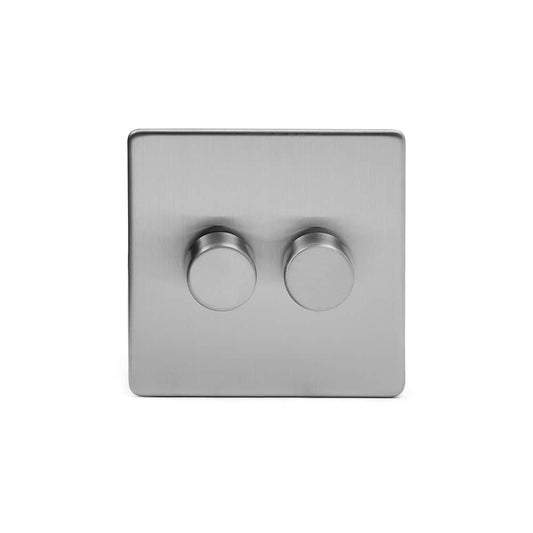 The Lombard Collection Brushed Chrome 2 Gang 2 -Way Intelligent Dimmer 150W LED (300W Halogen/Incandescent)