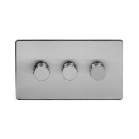 The Lombard Collection Brushed Chrome 3 Gang 2 -Way Intelligent Dimmer 150W LED (300W Halogen/Incandescent)