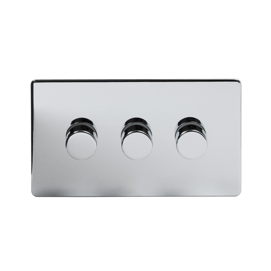The Finsbury Collection Polished Chrome 3 Gang 400W LED Dimmer Switch