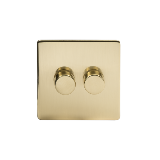 The Savoy Collection Brushed Brass 2 Gang 400W LED Dimmer Switch