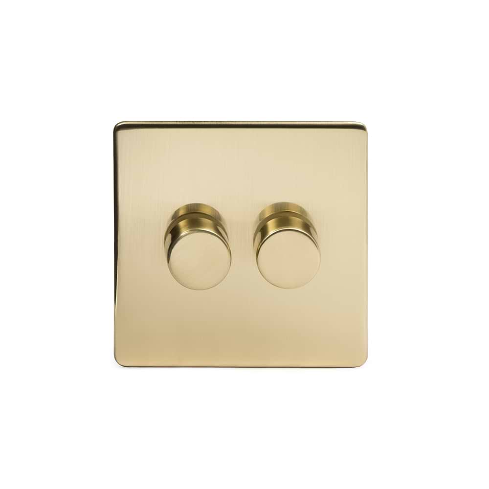 The Savoy Collection Brushed Brass 2 Gang 1000W DC1-10V Dimmer Switch