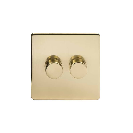 The Savoy Collection Brushed Brass 2 Gang 1000W DC1-10V Dimmer Switch