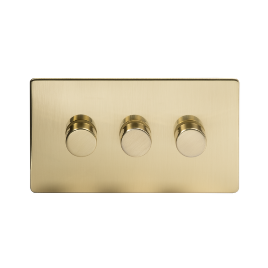 The Savoy Collection Brushed Brass 3 Gang 400W LED Dimmer Switch