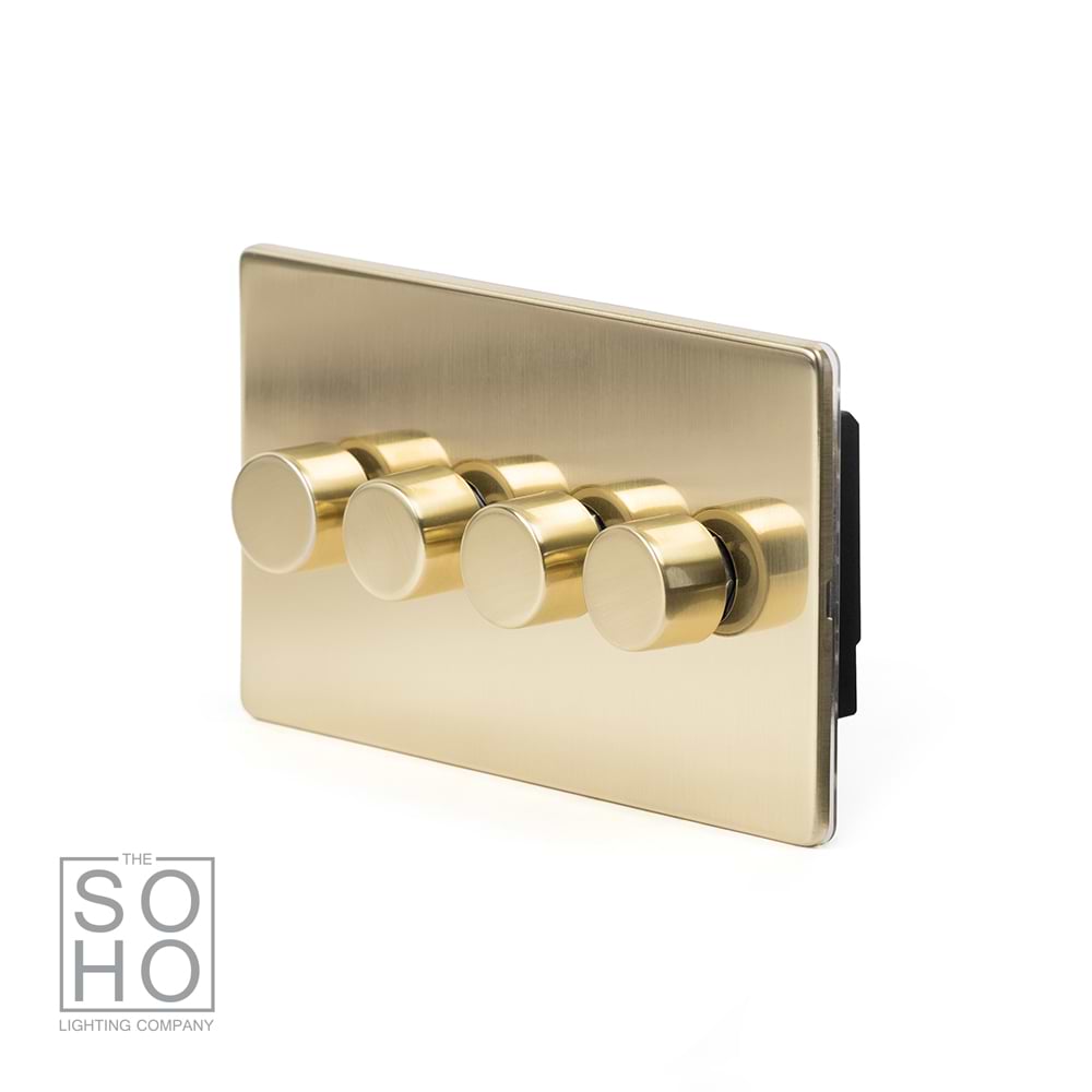 The Savoy Collection Brushed Brass 4 Gang 2 -Way Intelligent Dimmer 150W LED (300w Halogen/Incandescent)