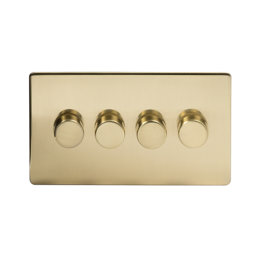 The Savoy Collection Brushed Brass 4 Gang 400W LED Dimmer Switch