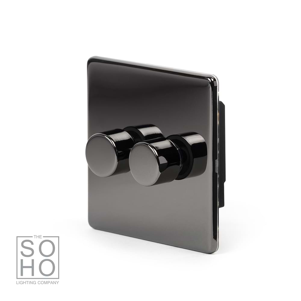 The Connaught Collection Black Nickel 2 Gang 2 -Way Intelligent Dimmer 150W LED (300W Halogen/Incandescent)